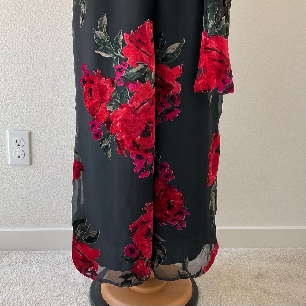 Anthropologie Ett:twa Black Velvet Floral Jumpsuit Wide Leg XS - Picture 5 of 13
